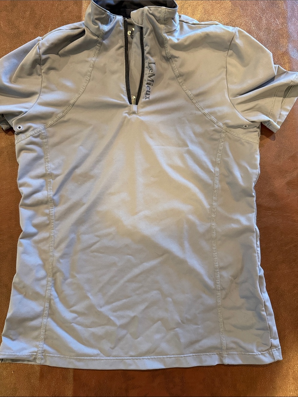 LeMieux bluish grey  Short Sleeve Half-Zip Riding Shirt base layer size 11-12